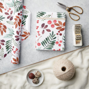 Beautiful Berries and Branches Watercolor  Wrapping Paper