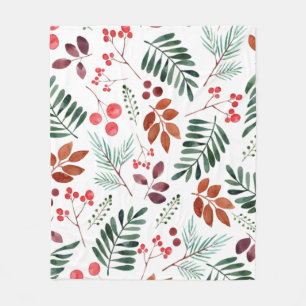 Beautiful Berry and Branches Watercolor Winter Fleece Blanket