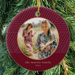 Beautiful Berry Geometric Pattern Photo Christmas Ceramic Tree Decoration