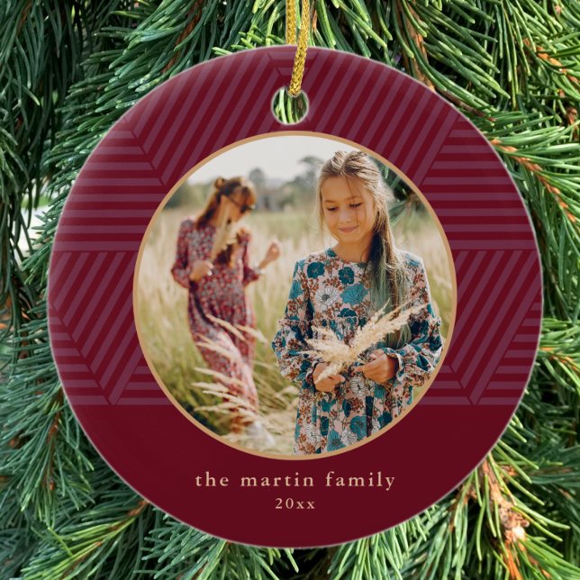 Beautiful Berry Geometric Pattern Photo Christmas Ceramic Tree Decoration (Creator Uploaded)