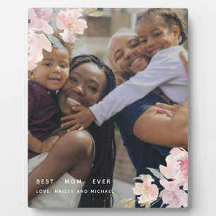 Beautiful Best Mum Ever Blush Floral Photo Plaque