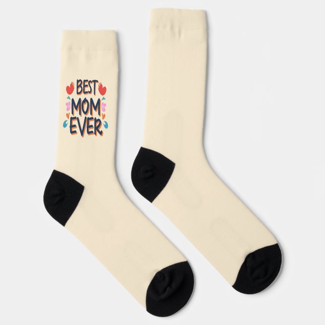 Beautiful Best Mum Ever Text Orange Blue Socks (Right)