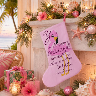 Beautiful Bible Verse with a Flamingo Pink Small Christmas Stocking