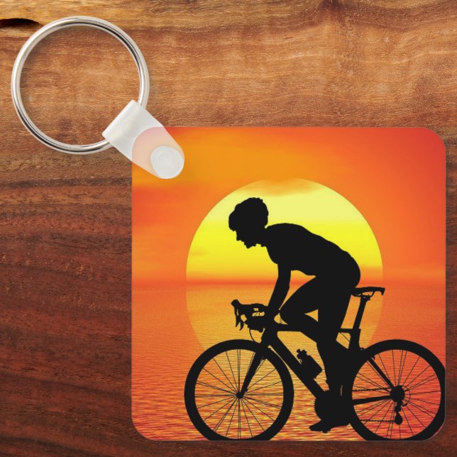 Beautiful Bicycle Silhouette Sunset Scene Colourfu Key Ring (Front)