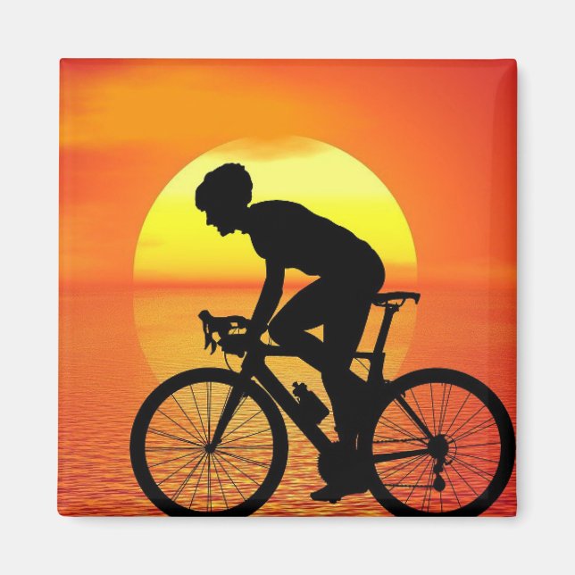 Beautiful Bicycle Silhouette Sunset Scene Colourfu Magnet (Front)