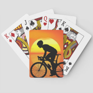 Beautiful Bicycle Silhouette Sunset Scene Colourfu Playing Cards