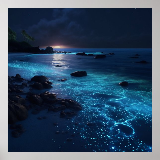 Beautiful Bioluminescent Beach Poster (Front)