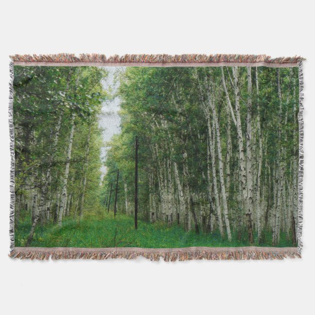 Beautiful Birch Tree Forest Art Throw Blanket (Front)