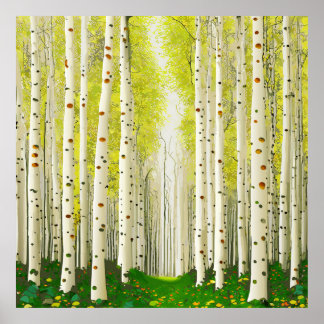Beautiful Birch Tree Forest Landscape Poster