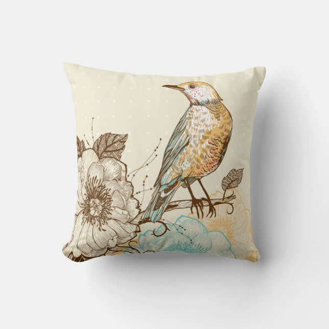Beautiful Bird and Flowers Cushion (Front)