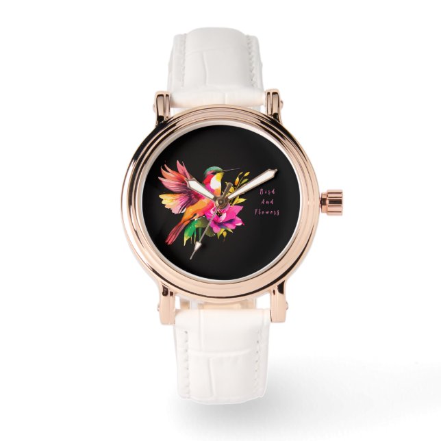 Beautiful Bird and Flowers Pattern , Modern Watch (Front)