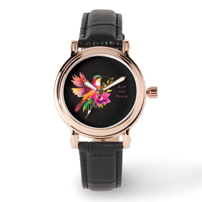 Beautiful Bird and Flowers Pattern , Modern Watch (Front)