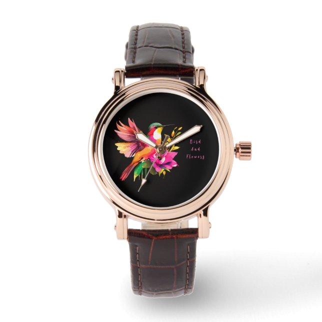 Beautiful Bird and Flowers Pattern , Modern Watch (Front)