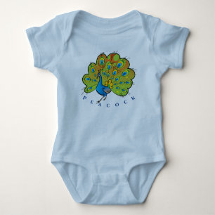 Beautiful Bird Peacock Orange Yellow Blue Green Baby Bodysuit