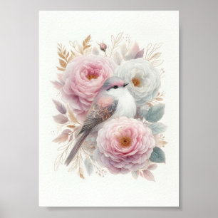 Beautiful Bird & Roses Art Poster