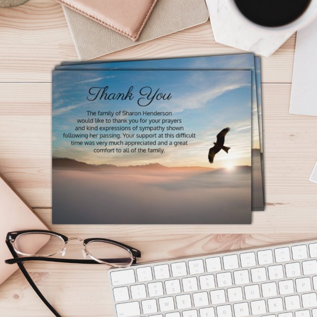 Beautiful Bird Sunset Funeral Thank You Note Card (Creator Uploaded)