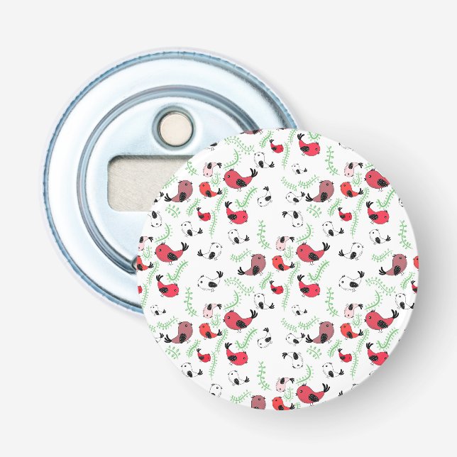Beautiful bird themed gift, patterned magnet bottle opener (Front)