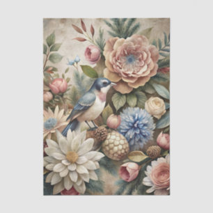 Beautiful Bird with an Assortment of Flowers Tissue Paper