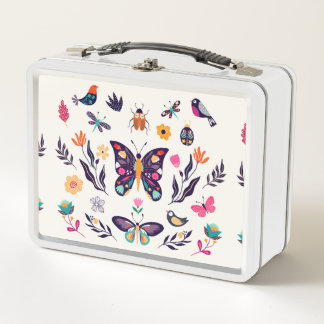 Beautiful Birds And Butterflies Metal Lunch Box
