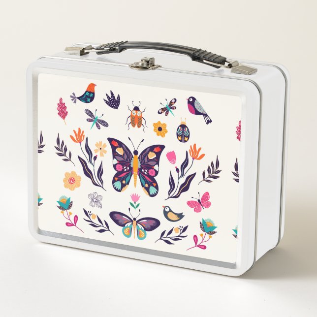 Beautiful Birds And Butterflies Metal Lunch Box (Front)