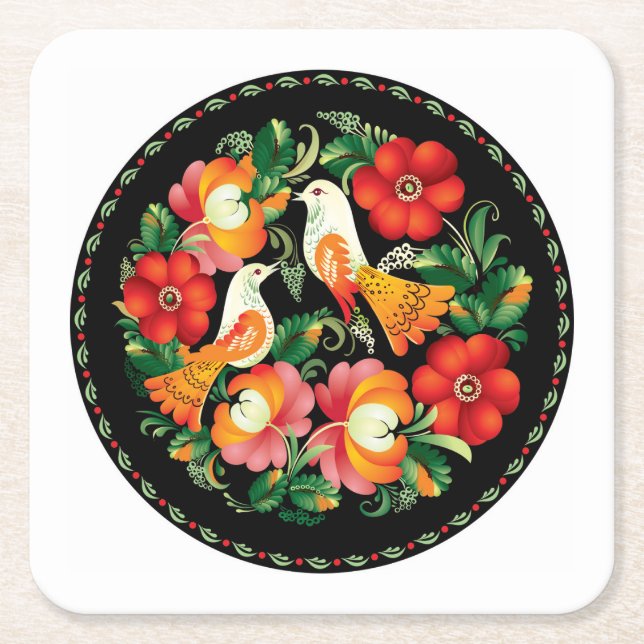 Beautiful Birds and Flowers Sketch Coaster Set (Front)