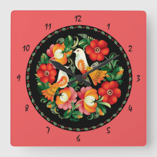 Beautiful Birds and Flowers Sketch Wall Clock