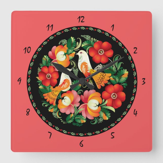 Beautiful Birds and Flowers Sketch Wall Clock (Front)