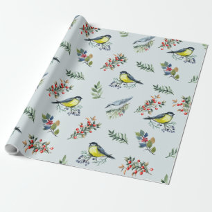 Beautiful Birds, Botanicals and Red Berries Wrapping Paper