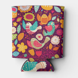 Beautiful birds, flowers, artistic poster can cooler