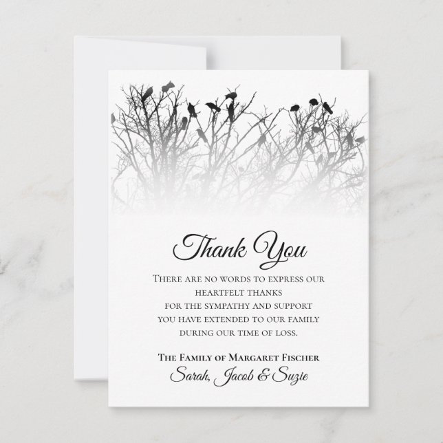 Beautiful Birds in Trees Thank You Sympathy Card (Front)