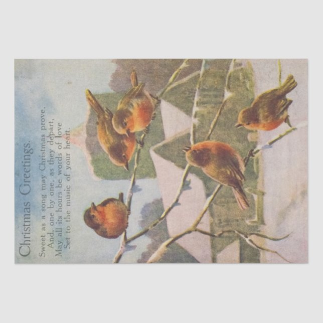 Beautiful Birds on a Branch Christmas Greetings Tissue Paper (Front)