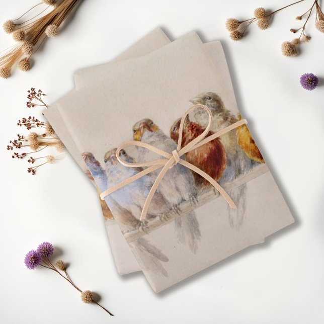 Beautiful Birds Watercolor Perch of Birds Wrapping Paper Sheet (Creator Uploaded)