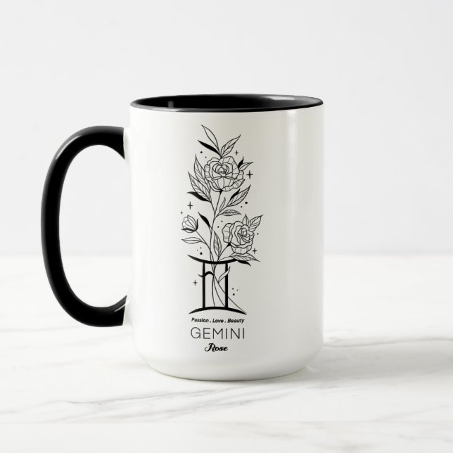 Beautiful Birth Month Flower/Zodiac Sign/Gemini Mug (Left)