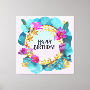 Beautiful Birthday Floral Wreath Canvas Print