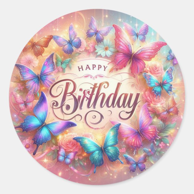 Beautiful Birthday Sticker Butterfly Design (Front)