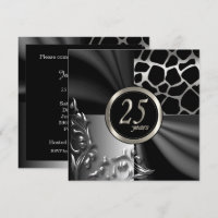 Beautiful Black 25th Anniversary Party Invitation