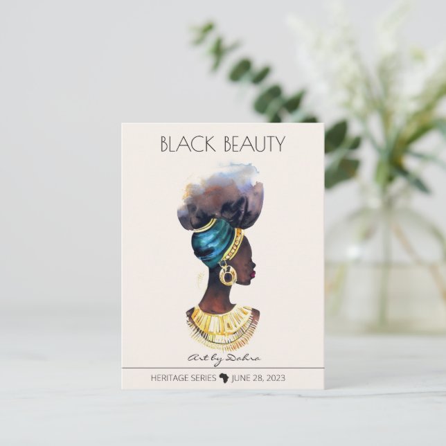 BEAUTIFUL BLACK AFRICAN QUEEN BIG GOLD NECKLACE POSTCARD (Standing Front)