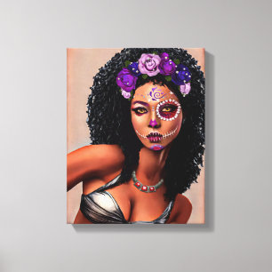 Beautiful Black African Woman Day Of the Dead Art  Canvas Print