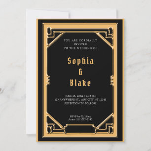 Beautiful Black and Gold Art Deco Wedding Invitation