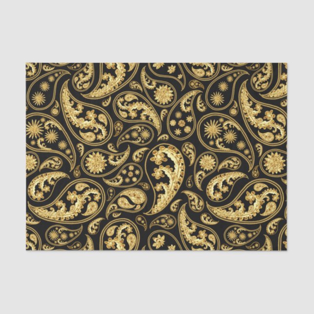 Beautiful Black and Gold Paisley Pattern Tissue Paper (Front)