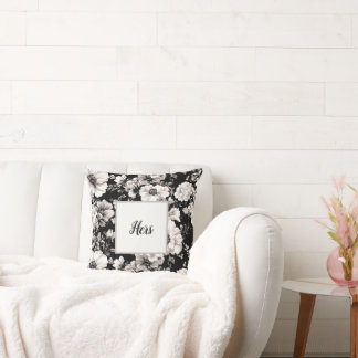 Beautiful black and light sepia tone floral cushion