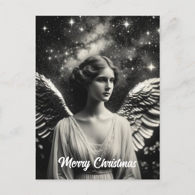 Beautiful Black and White Angel Christmas Postcard (Front)