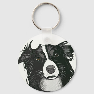 Beautiful Black and White Border Collie Key Ring