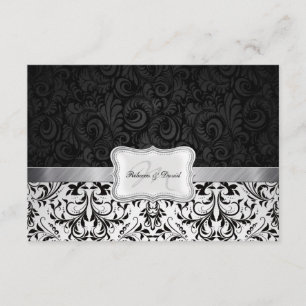 Beautiful Black and White Damask Wedding RSVP card