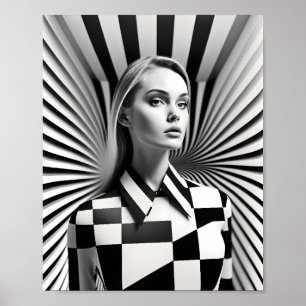 Beautiful Black And White Female Art Illustration Poster