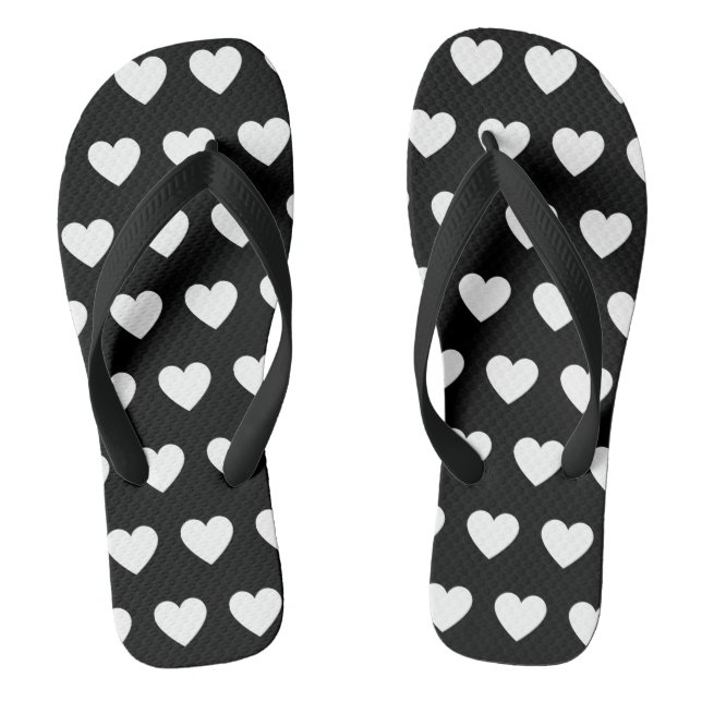 Beautiful black and white hearts printed jandals (Footbed)