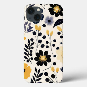 Beautiful Black and Yellow Flowers Art Pattern iPhone 13 Case