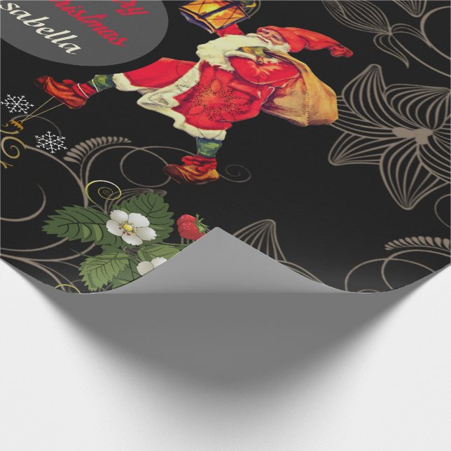 Beautiful Black Antique Christmas Flower Overlay Wrapping Paper (Corner)