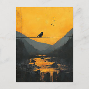 Beautiful Black Bird on a Wire in the Mountains Postcard