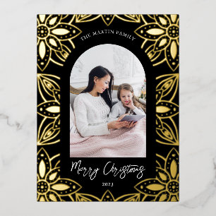 Beautiful Black Botanical Frame Photo Foil Holiday Postcard